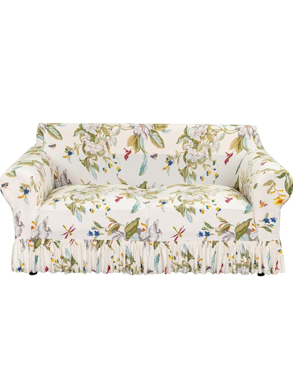Fuangui NWT 2-Seater Loveseat Couch Slip Cover Botanical Dragonfly Cream/Multi